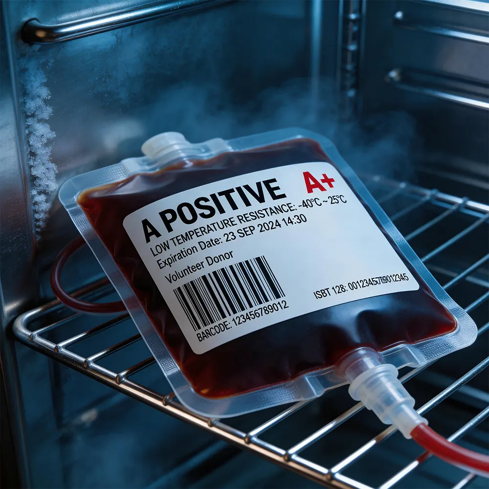 Rótulo de armazenamento de sangue hospitalar