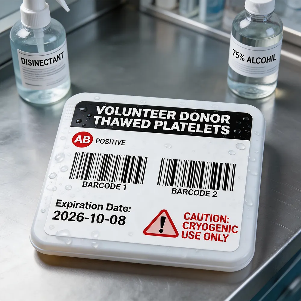 Adesivo durável de bolsa de sangue