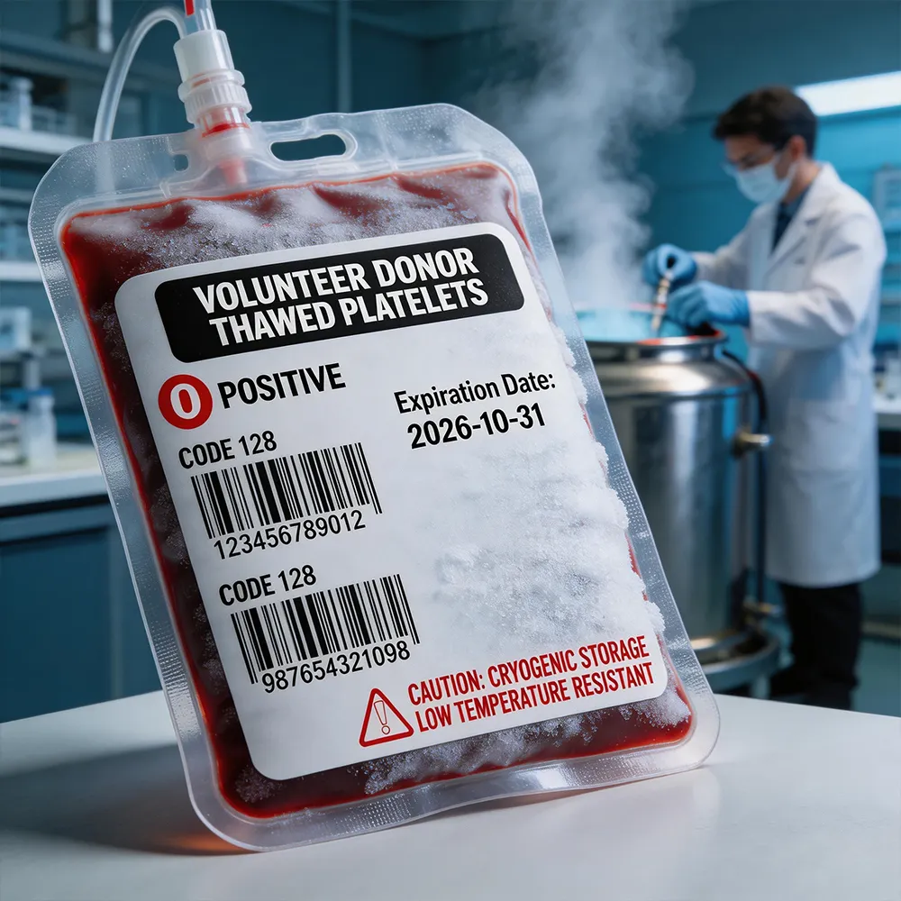 Etiqueta de código de barras para sacos de sangue