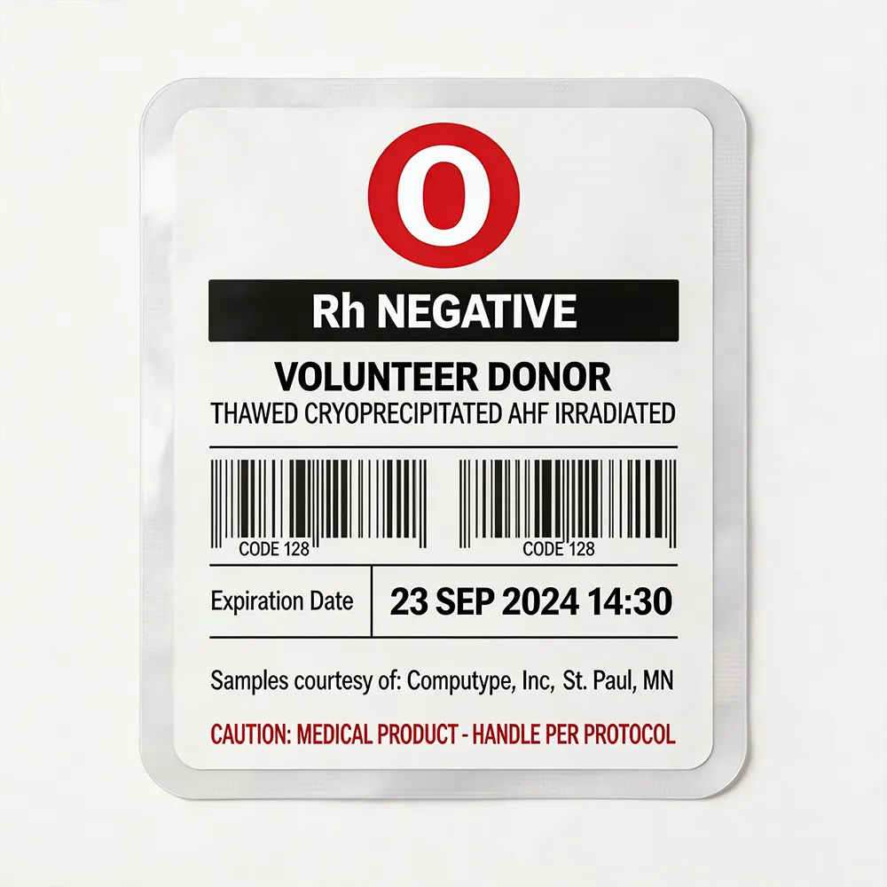 Etiqueta de sangue médica