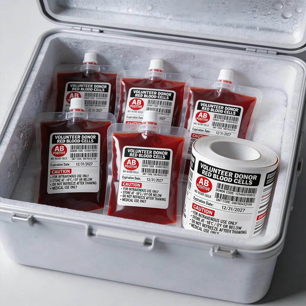 Adesivo de bolsa de sangue congelado