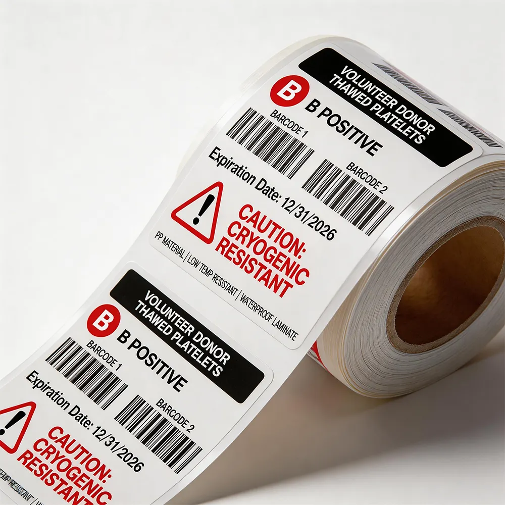 rótulo laminado de saco de sangue