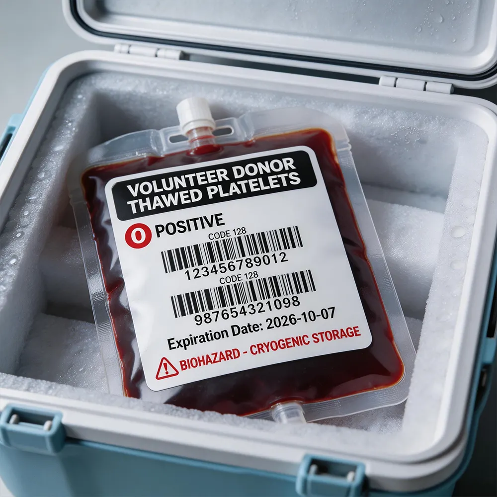 Etiqueta de identificação do saco de sangue
