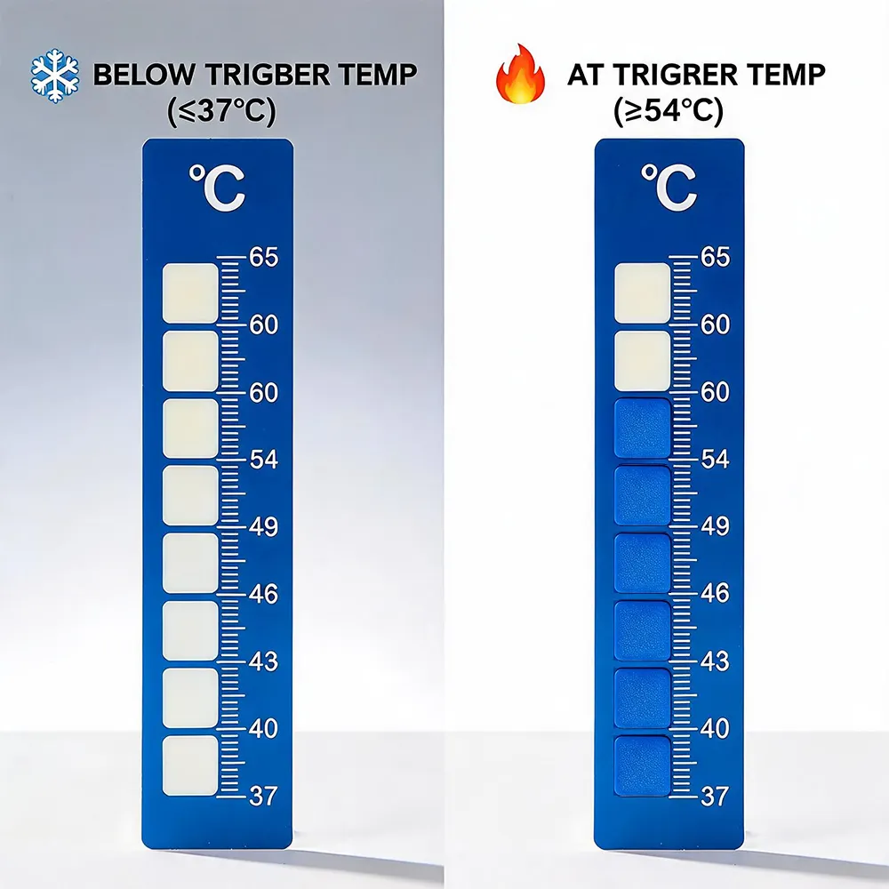 Etiqueta indicadora de temperatura descartável